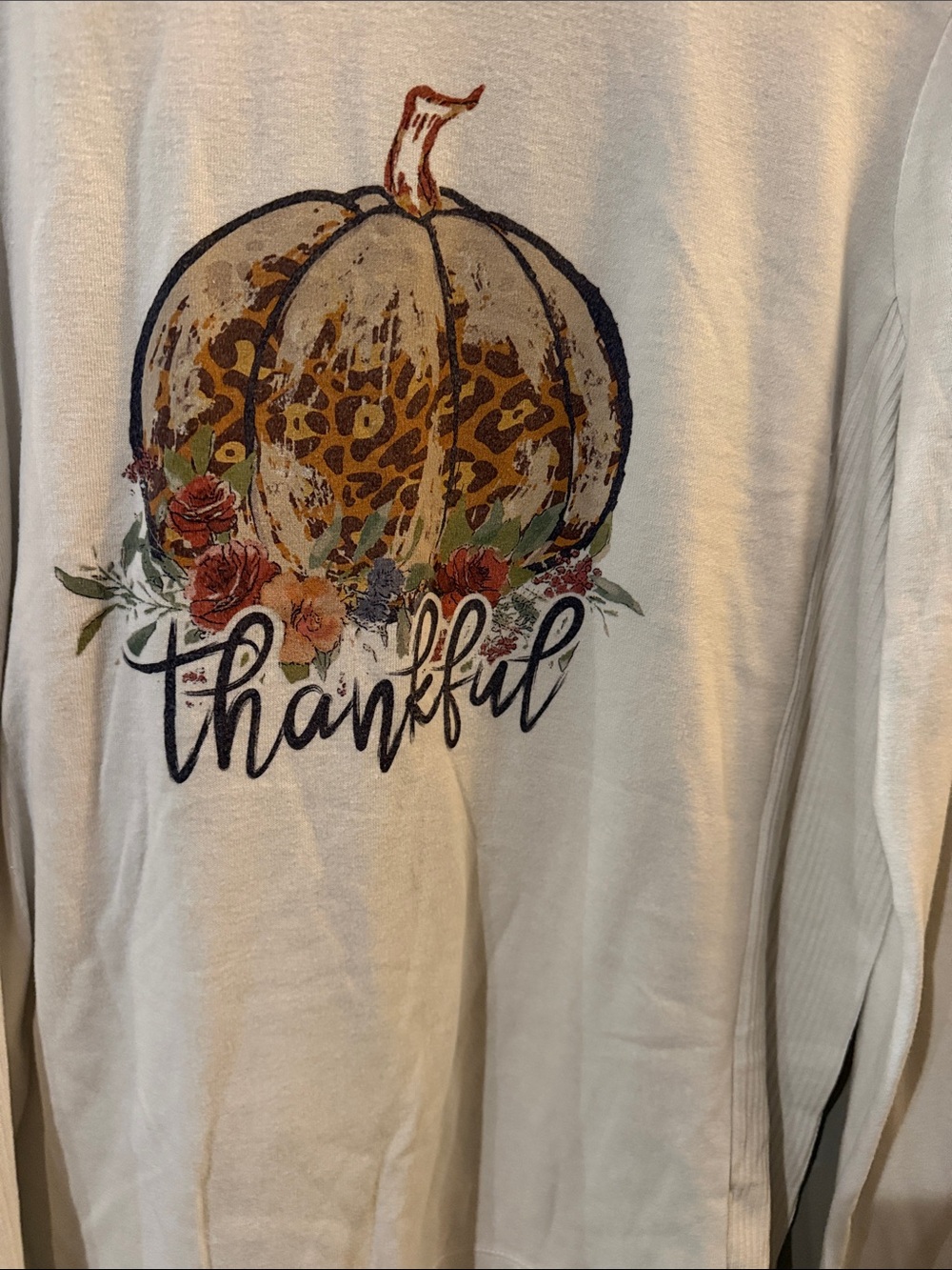 White Long-Sleeve 'Thankful' Pumpkin Graphic Tee